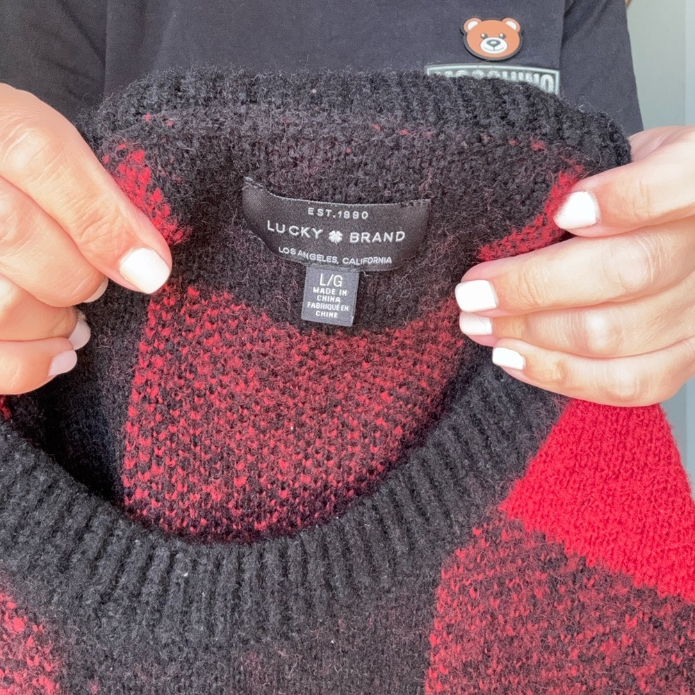 Lucky Brand Black&Red Long Sleeve Sweater Size Large - Picture 5 of 6